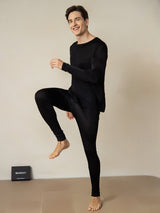 [Black] SilkSilky-UK Long Sleeve Round Neck Men's Long Johns 002