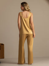 [Tan] SilkSilky-UK 19Momme Machine-Washable Silk Sleeveless Scoop Neck Women's Pyjamas 002