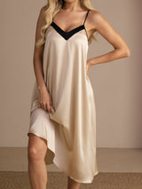 [Brown Rice] SilkSilky-UK Spaghetti Strap V Neck Nightdress 007