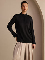 [Black] SilkSilky-UK Long Sleeve Stand Collar Women's Blouse 001