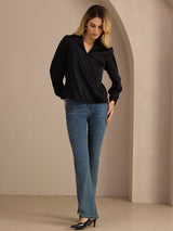 [Black] SilkSilky-UK Long Sleeve Wrap Women's Blouse 006