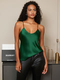 SilkSilky-UK Pure Silk Sleeveless V Neck Camisole DarkGreen 003