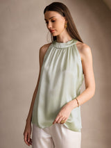 [Light Green] SilkSilky-UK Sleeveless Halter Women's T-Shirt 004