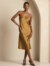 [Brown] SilkSilky-UK Spaghetti Strap U Neck Dress 003