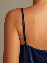 [Dark Blue] SilkSilky-UK 19Momme Machine-Washable Silk Spaghetti Strap Round Neck Camisole Set 004