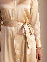 [Champagne] SilkSilky-UK Long Sleeve Lapel Collar Dress 004