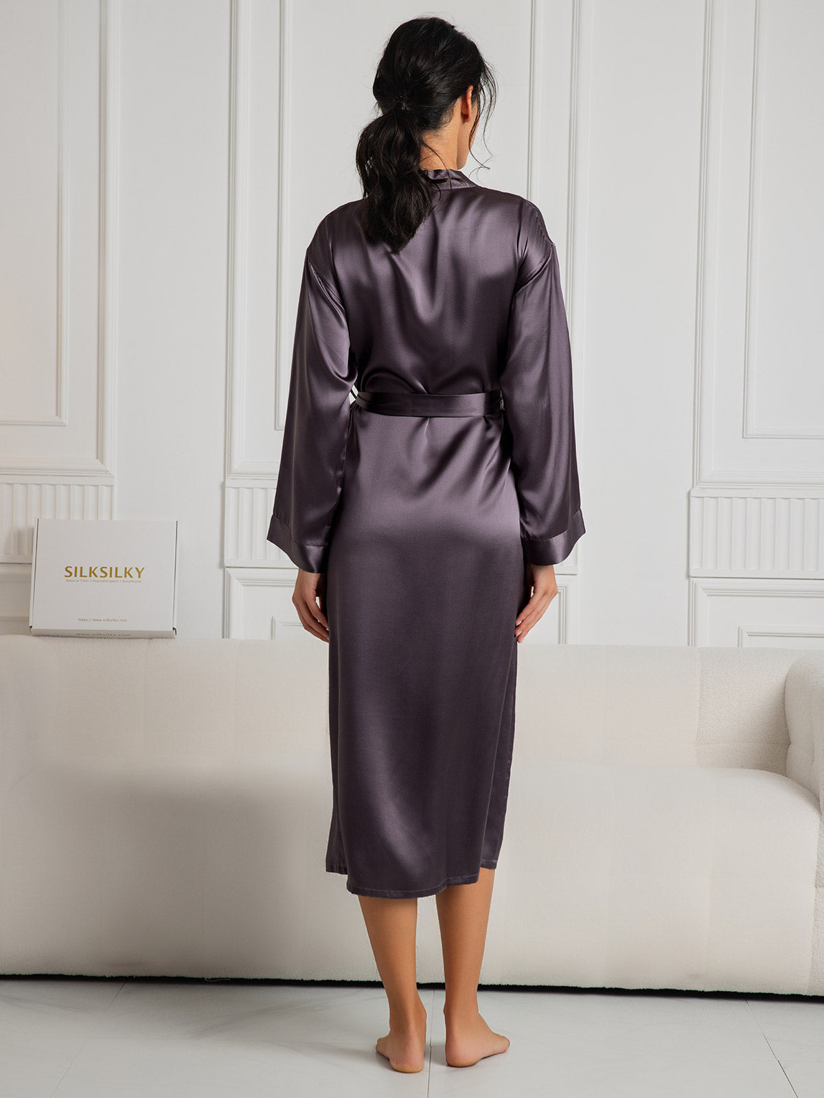 [Purple Gray] SilkSilky-UK Pure Silk Wrap Women's Dressing Gown 002