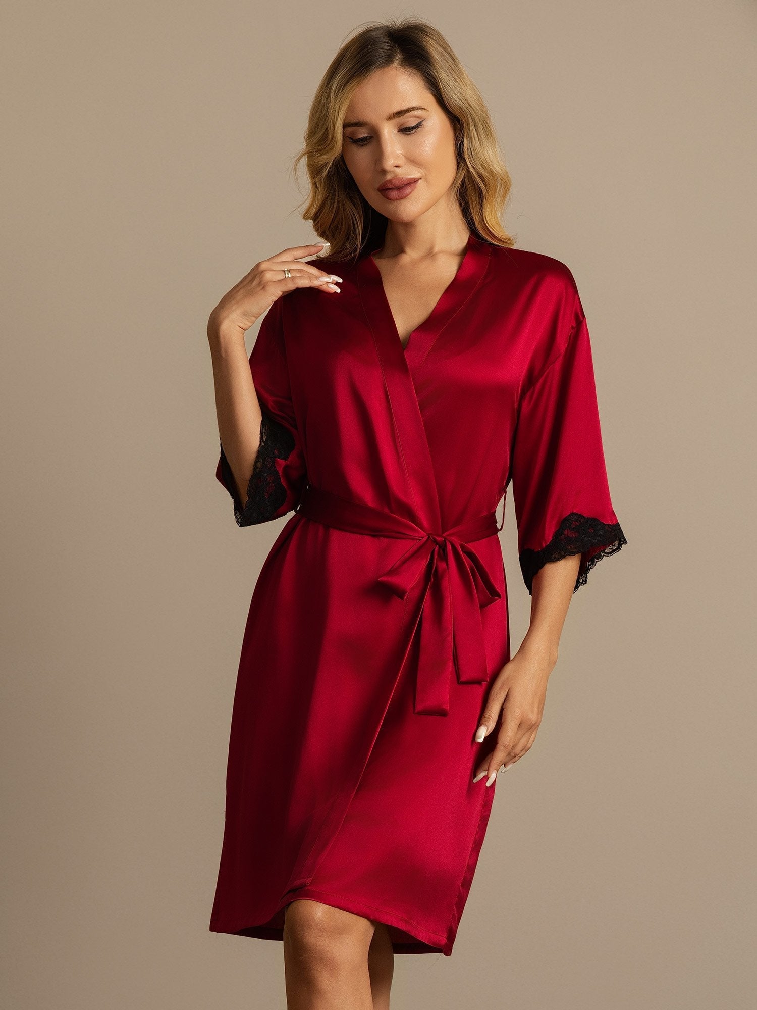 [Wine] SilkSilky-UK Pure Silk Womens Robe 007