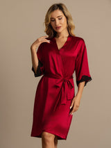 [Wine] SilkSilky-UK Half Sleeve Women's Dressing Gown 007
