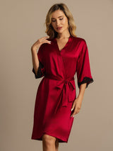 [Wine] SilkSilky-UK Half Sleeve Women's Dressing Gown 007