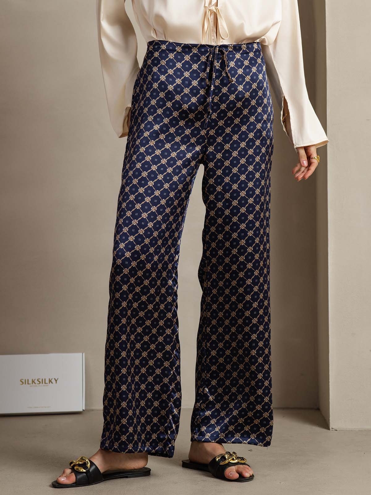 [Navy Chain] SilkSilky-UK 19Momme Silk Womens Pants 001
