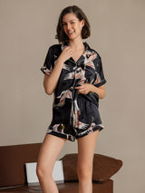 [Black] SilkSilky-UK Short Sleeve Lapel Collar Women's Pyjamas 003