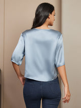 [Grayish Blue] SilkSilky-UK Half Sleeve Scoop Neck Women's T-Shirt 002