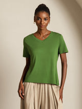 [Green] SilkSilky-UK Short Sleeve V Neck Women's T-Shirt 008