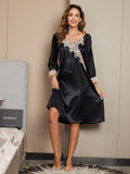 SilkSilky UK Pure Silk Long Sleeve Nightgown Black 004