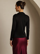 [Black] SilkSilky-UK Pure Silk Mock Women's T-Shirt 002