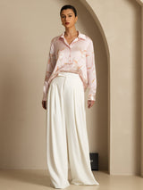 [Pink] SilkSilky-UK 19Momme Long Sleeve Lapel Collar Women's Shirt 007