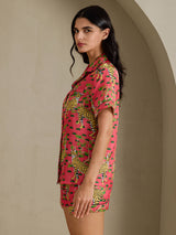 [Coral Serval] SilkSilky-UK Short Sleeve Notch Collar Women's Pyjamas 004