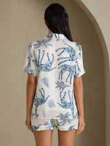 [White Giraffe] SilkSilky-UK Short Sleeve Notch Collar Women's Pyjamas 002
