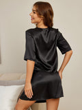 SilkSilky UK Pure Silk Half Sleeve Womens Pajamas Black 002