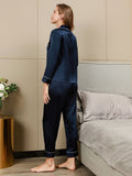 SilkSilky-UK Pure Silk Long Sleeve Lapel Women's Pyjamas DarkBlue 004