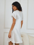 SilkSilky UK Pure Silk Short Sleeve Sweetheart Neck Nightdress White 002