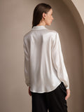 SilkSilky UK 19Momme Silk Long Sleeve Collar Women's Shirt White 002