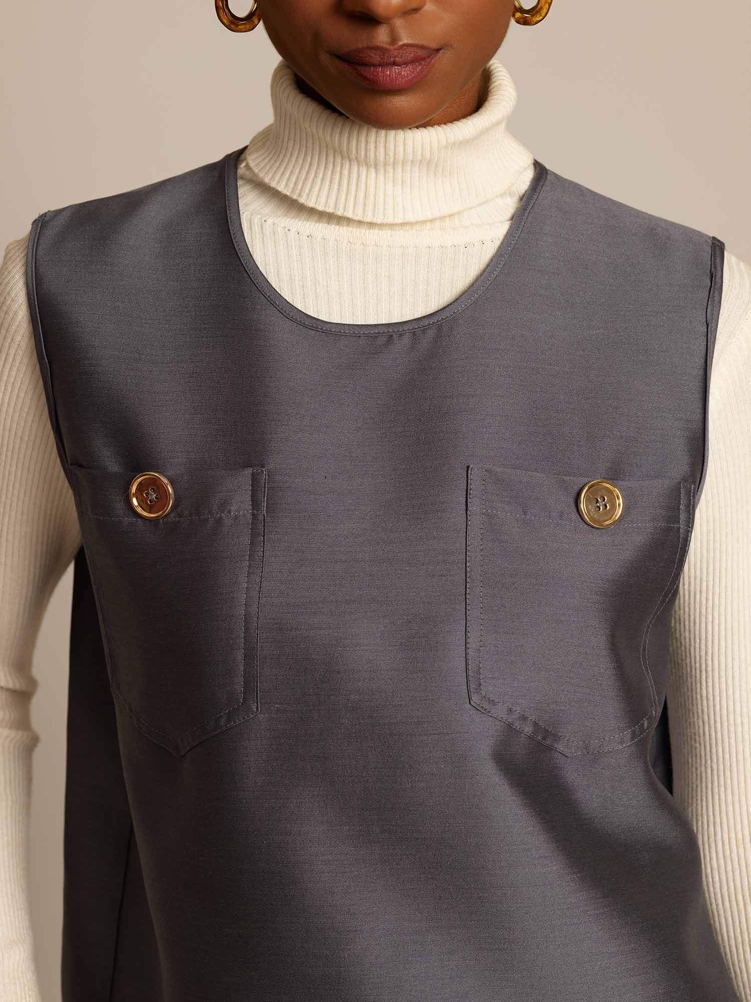 [Gray] SilkSilky-UK 32Momme Silk-Wool Blend Womens Vest 003,