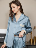 SilkSilky UK Pure Silk Long Sleeve Lapel Women's Pyjamas SteelBlue 003