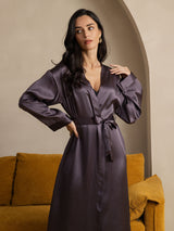 [Purple Gray] SilkSilky-UK Long Sleeve Women's Dressing Gown 006