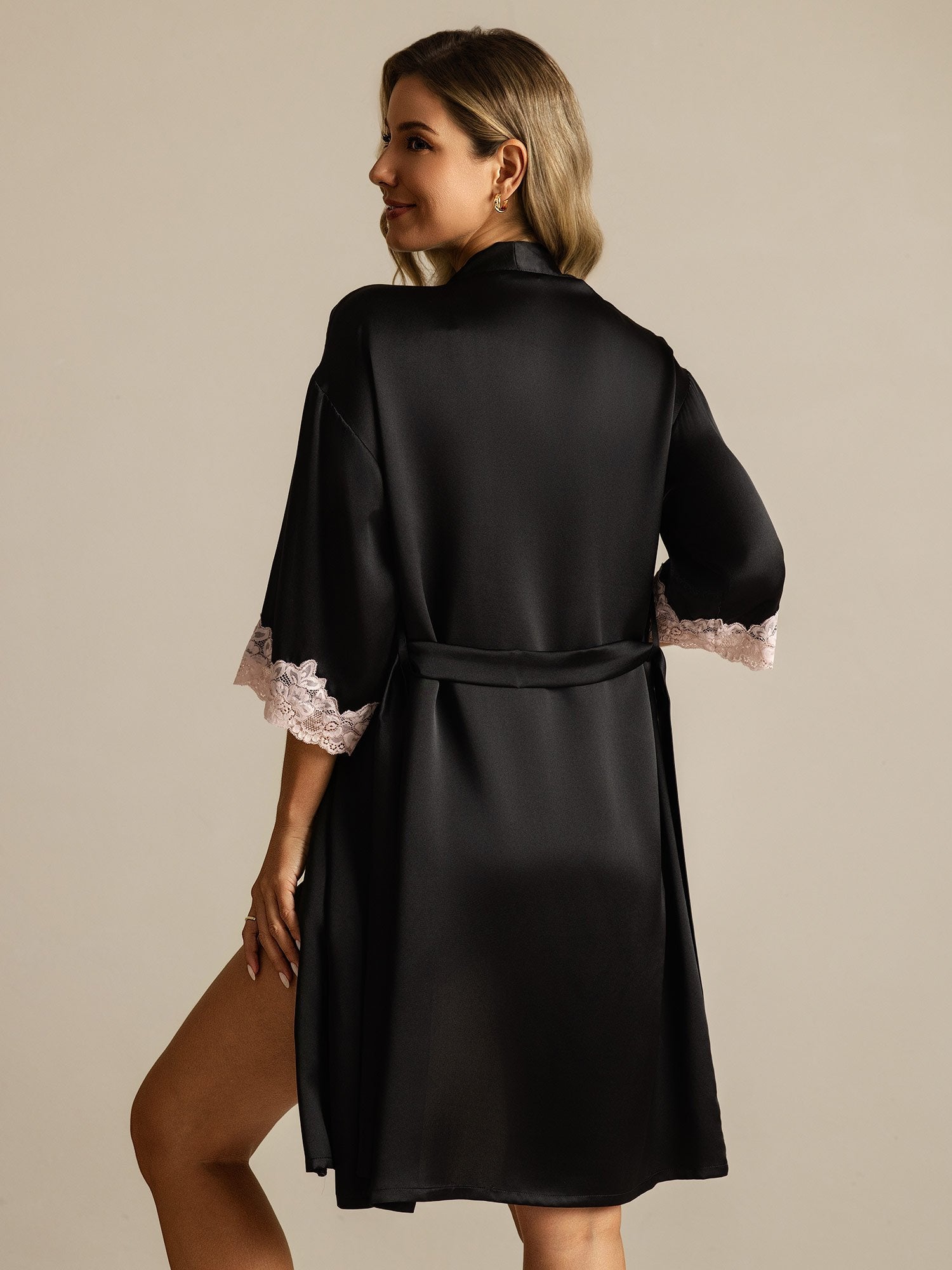 [Black] SilkSilky-UK Pure Silk Womens Robe 002