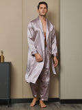 SilkSilky UK 19Momme Pure Silk Long Sleeve Lapel Men's Dressing Gown PaleMauve 005