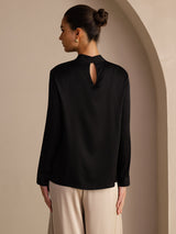 [Black] SilkSilky-UK Long Sleeve Stand Collar Women's Blouse 002