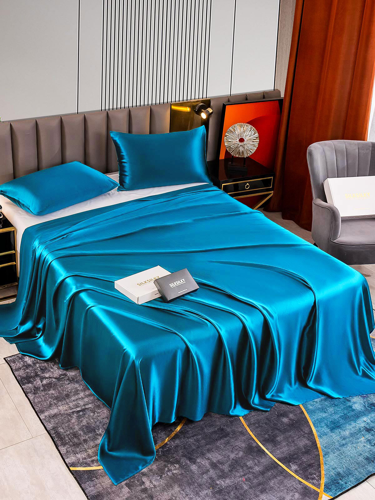 SilkSilky UK 22Momme Pure Silk Bedding Set Teal 002