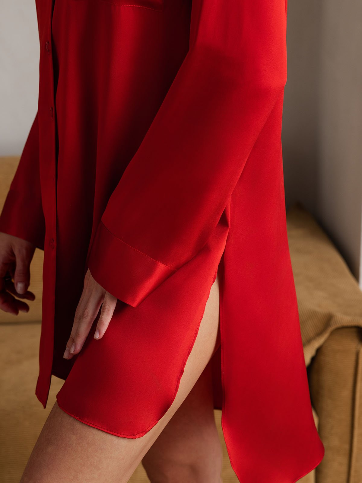 [Red] SilkSilky-UK Pure Silk Collar Nightdress 005