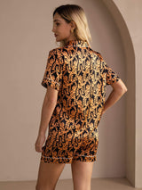 [Black Tiger] SilkSilky-UK Short Sleeve Lapel Collar Women's Pyjamas 002