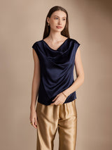 [Dark Blue] SilkSilky-UK Cap Sleeve Cowl Neck Women's T-Shirt 001
