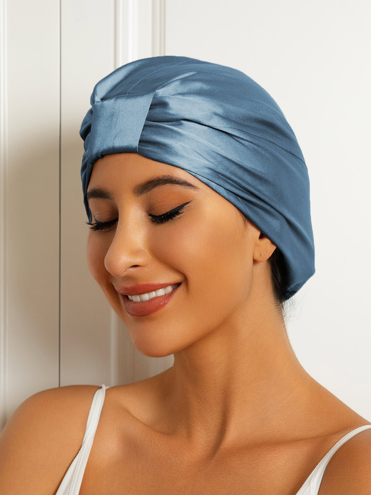 SilkSilky-UK Pure Silk Sleep Cap SteelBlue 002