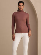 [Cameo Rose] SilkSilky-UK Long Sleeve Turtle Neck Women's T-Shirt 004