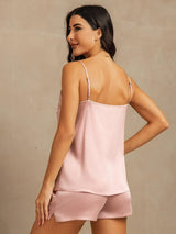[Peach Skin] SilkSilky-UK 19Momme Machine-Washable Silk Spaghetti Strap Round Neck Camisole Set 002