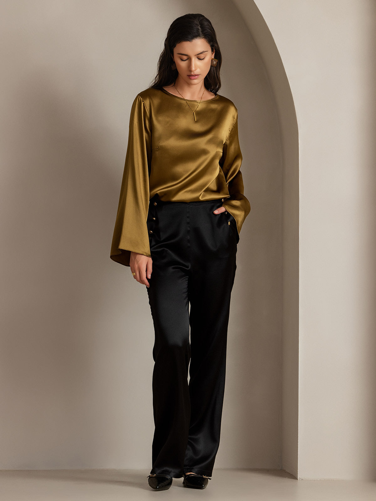 [Black] SilkSilky-UK 19Momme Silk Womens Pants 007