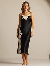 [Black] SilkSilky-UK Spaghetti Strap V Neck Nightdress 003