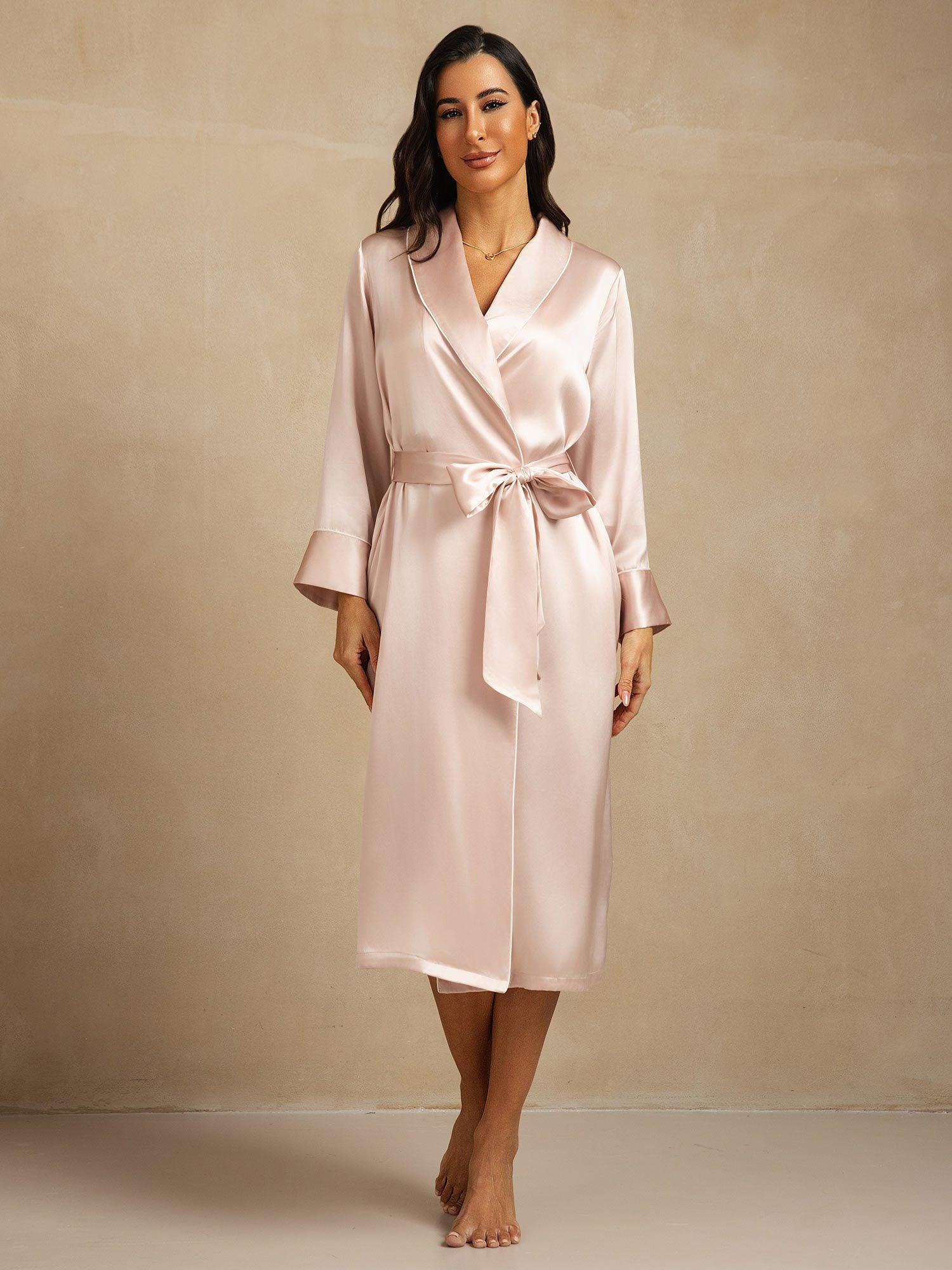 [Pink] SilkSilky-UK Pure Silk Collar Women's Dressing Gown 003