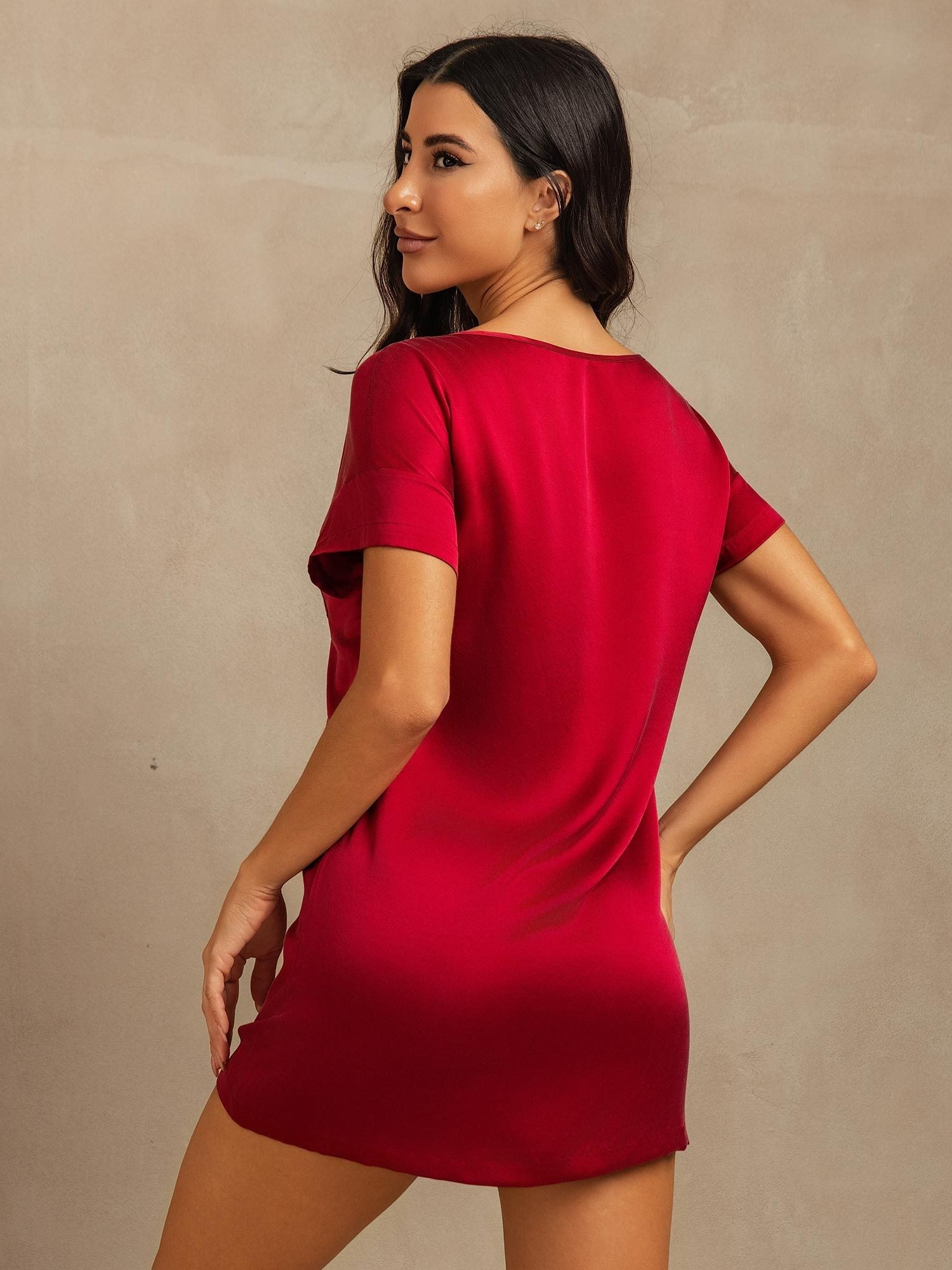 [Wine] SilkSilky-UK 19Momme Silk Crew Nightdress 002