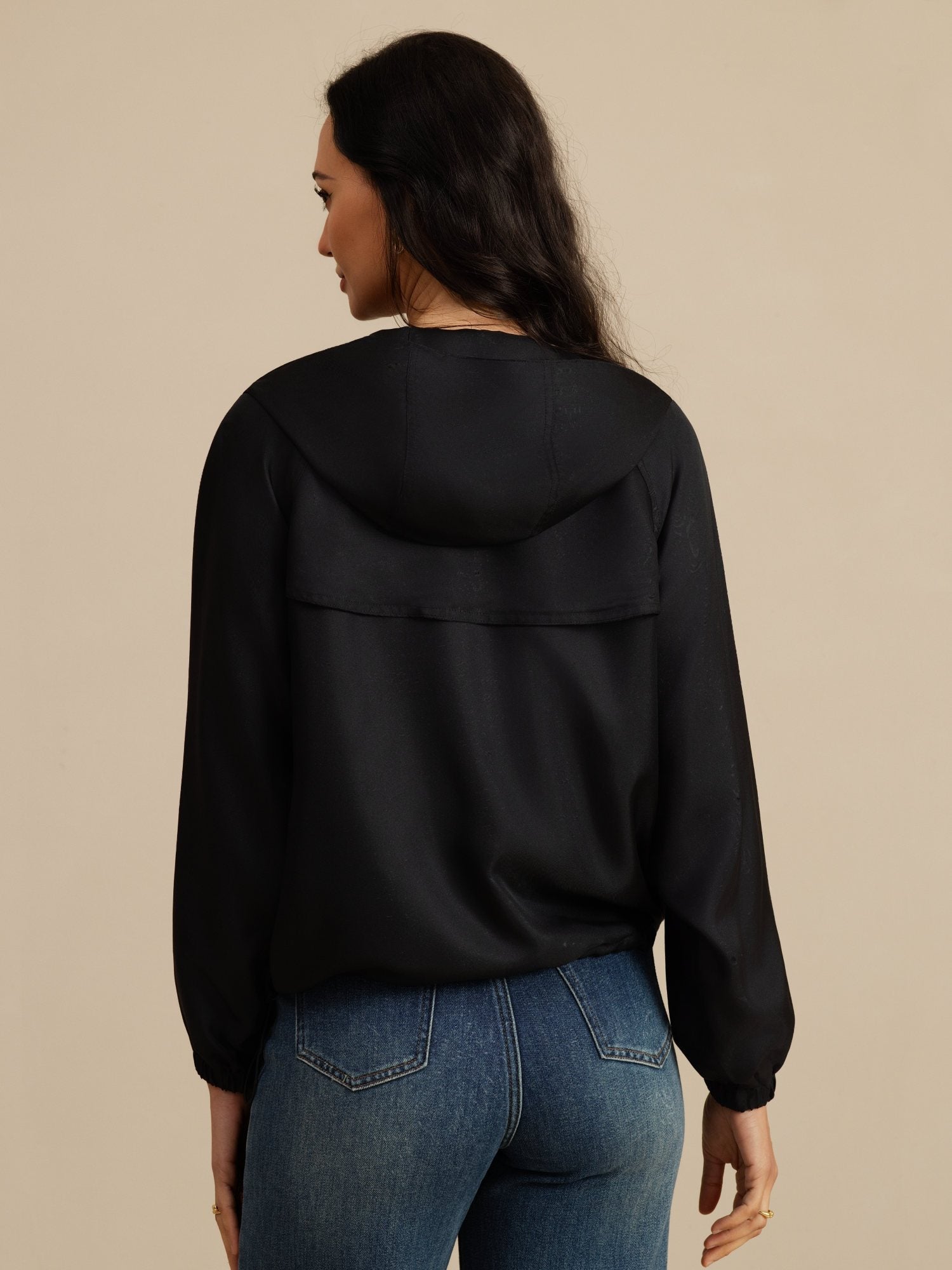 [Black] SilkSilky-UK Silk Satin Surah Long Sleeve High Neck Women's Outerwear 002