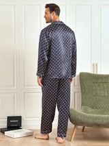 [Navy Chain] SilkSilky-UK 19Momme Long Sleeve Notch Collar Men's Pyjamas 003