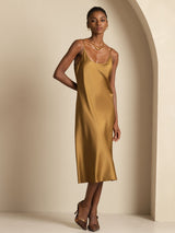 [Brown] SilkSilky-UK Spaghetti Strap U Neck Dress 001