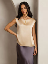 [Champagne] SilkSilky-UK Cap Sleeve Round Neck Women's T-Shirt 001