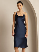 [Dark Blue] SilkSilky-UK Spaghetti Strap U Neck Dress 006