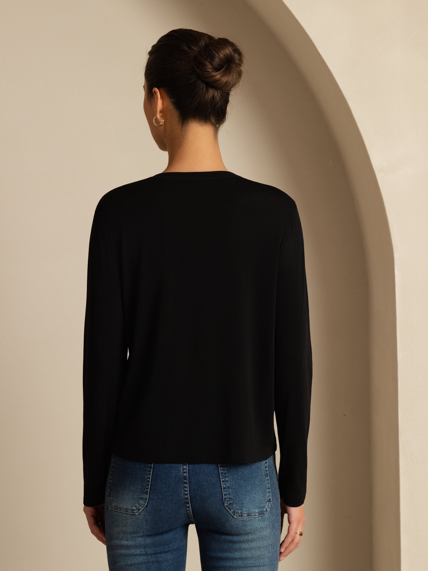 [Black] SilkSilky-UK 19Momme 100% High-Twist Silk Jersey Long Sleeve V Neck Women's Cardigan 002